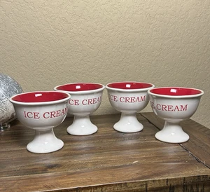 Grace’s Teaware Red & White Ice Cream Bowls – Set of 4 Retro Style Kitchen Decor - Picture 1 of 8