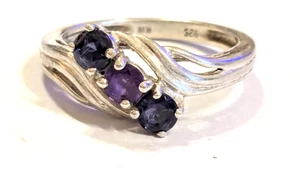 Sterling silver, tourmaline & Iolite ring by KN size Q/R - Picture 1 of 6