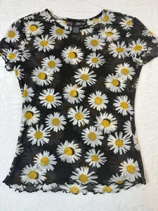 Polly & Esther donna taglia media manica corta maglia trasparente nero/girasoli - Foto 1 di 3