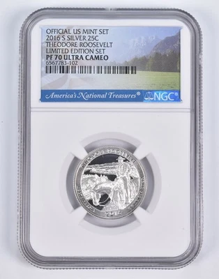 2016-S Silver PF70 ANT Theodore Roosevelt Quarter Limited Edition NGC *0740 - Image 1 of 4