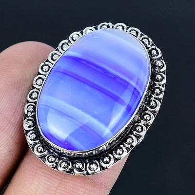 Anillo hecho a mano enchapado en plata 925 de ágata de encaje púrpura talla 7 de EE. UU. Foto 1 de 3