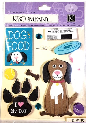 Doggy Love Paw Print Toys Food Puppy K&Company 3D Stickers HTF 2011 - Image 1 of 2