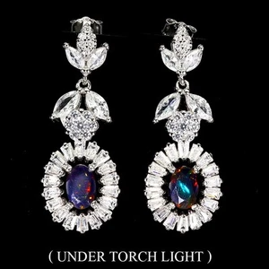 925 Sterling Silver Earrings Oval Black Opal 6x4mm Natural Gemstone Jewelry - Picture 1 of 13