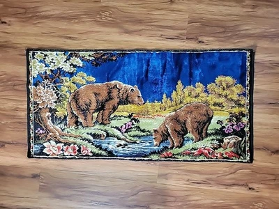 Vintage Bear Tapestry Rug Wall Hanging Cabin Rustic Camp Decor 39"x19" Colorful - Image 1 of 4