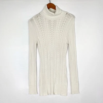Suéter Bebe Vintage Cuello Alto Tejido con Cable Marfil Acanalado Tejido Talla Mediana Foto 1 de 4