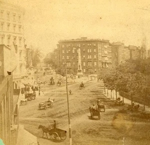 Antique Worth Monument Area New York NY Stereoview: Horse Drawn Wagons - c 1867 - Picture 1 of 2