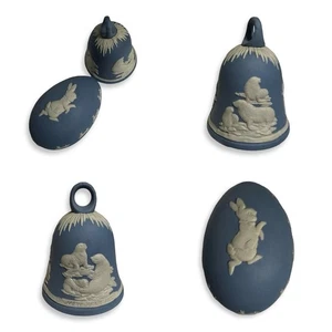 Wedgwood Jasperware Blue Egg Peter Rabbit Box & 1982 New Year Bell Lot - Picture 1 of 14