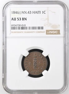 1846 HAITI AN 43 / 1 CENT NGC AU53 BN COIN -RARE- - Picture 1 of 2