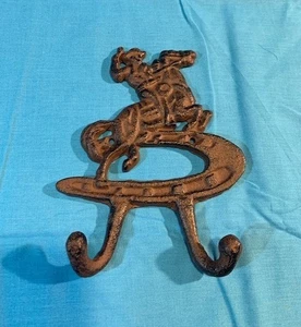 Cast Iron Cowboy on Horse 6 1/2" tall by 5" wide Double Wall Hook 15006 - Picture 1 of 24