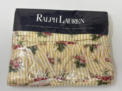 Sábana plana doble Ralph Lauren Sophie floral a rayas amarillas Foto 1 de 2