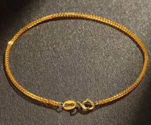  18K Yellow Gold AU750 Lucky Chain Bracelet Wheat Link Women 5.9''-9.4'' - Picture 1 of 10