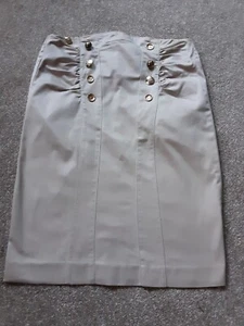 River Island Beige Fitted, Panel, Ruched Pencil Skirt Gold Buttons Size 10. 36 - Picture 1 of 6