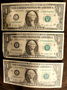 Liar's Poker $1 Dollar Bills~THREE~3~THREE~ Five of a Kinds~"0's"~TENS! 00074090 - Picture 1 of 2