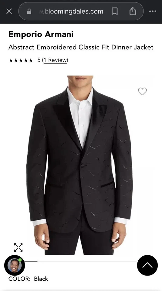 Chaqueta de Cena Emporio Armani Abstracta Bordada Calce Clásico Línea G 54 EE. UU. Foto 1 de 4