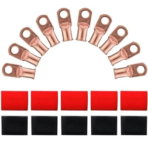 Copper Lugs Set Of 10 AWG Gauge 1/0x3/8 With Heat Shrink Terminals, 20Pcs Count - Picture 1 of 10