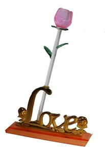 Mothers Day 6" Glass Rose Flower in Love Stand Great Gift Valentines Anniversary - Picture 1 of 7