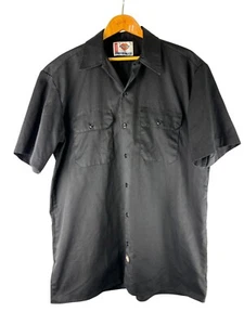 Vintage Grunge Street Dickies schwarzes kurzärmliges Arbeitshemd mit Knopfleiste, Herren L - Bild 1 von 6