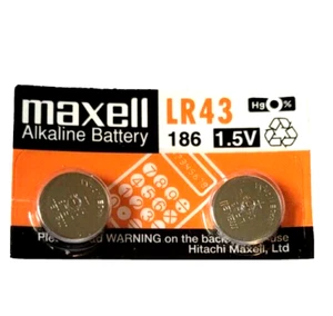 LR43 Maxell 2 Pieces AG12 LR1142 386 301 186 SR43 SR43SW Alkaline Batteries - Picture 1 of 2