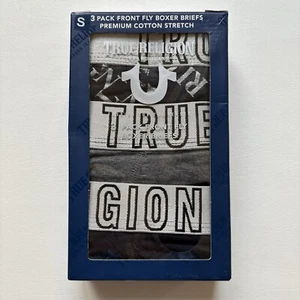 Paquete de 3 calzoncillos boxer True Religion pequeños de algodón premium grises con mosca frontal para hombre - Imagen 1 de 2