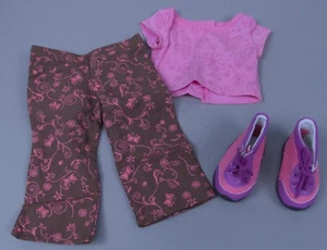 American Girl Doll Pink Shirt Brown Butterfly Pants & Pink & Purple Shoes - Picture 1 of 1