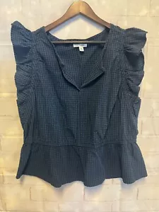 Free Assembly Bluse Damen 2XL dunkelblau kariert Flatterärmel V-Ausschnitt Pullover - Bild 1 von 10