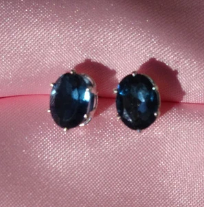 6MM X 4MM OVAL LONDON BLUE TOPAZ .925 STERLING SILVER STUDS-1.0 ct - Picture 1 of 7