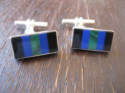 geschmackvolle Manschettenknöpfe Onyx Malachit lapislazuli 925er Silber Unikat - Bild 1 von 2
