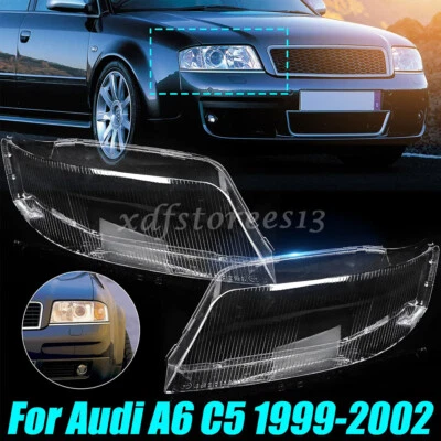 Pair For Audi A6 C5 1999-2002 Front Headlight Lens Replacement Cover LEFT+RIGHT - Изображение 1 из 4