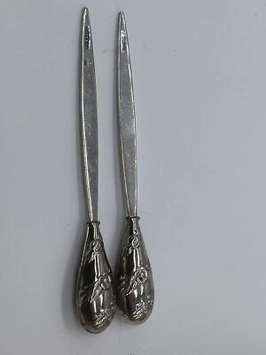 2 Vintage Repousse Sterling Silver Rhodium Finish Hors Doeuvres Picks #3 - Image 1 of 3