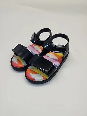 Mini Melissa Girls Black Jelly Sandals Size 10 Rainbow Cloud Soles, GUC!  - Image 1 of 4