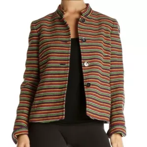 Talbots NWOT Colorful Striped Mandarin Collar Blazer Jacket Size 12 Petite 12P - Picture 1 of 17