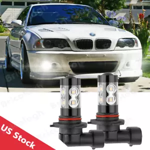 White 9006 HB4 LED Front Fog Light Bulbs For BMW 323i 325i 330i M3 Coupe E46 E60 - Picture 1 of 12