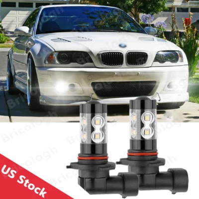 White 9006 HB4 LED Front Fog Light Bulbs For BMW 323i 325i 330i M3 Coupe E46 E60 - Image 1 of 4