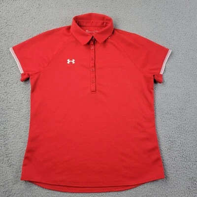Under Armour HeatGear Polo Shirt Womens Large Red Performance Top Short Sleeve - Image 1 of 4