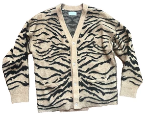 OVADIA & SONS Men's Tiger Print Alpaca Wool Cardigan Sweater Black Camel XL NWOT - Picture 1 of 4
