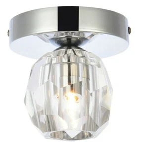 CHROME MODERN CEILING LIGHTING FACETED CRYSTAL FLUSH MOUNT FIXTURE 1 LIGHT 4.7" - Picture 1 of 6