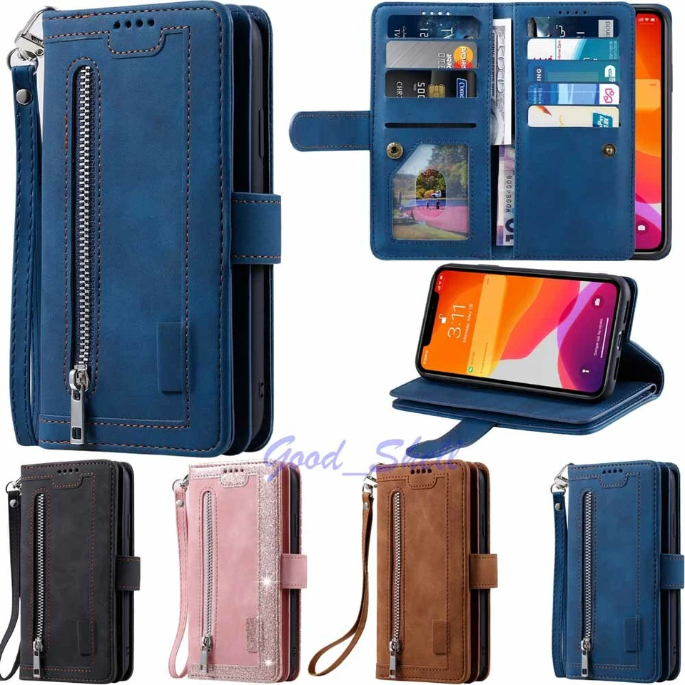 9 Card Slot Wallet Flip Leather Case Cover For iPhone 12 11 Pro Max XR SE 8 7 6s - Image 1 of 4