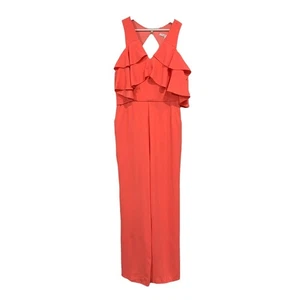 Trina Turk Size 4 Jumpsuit Josephine Coral Ruffle Cold Shoulder Trouser Coral - Picture 1 of 12