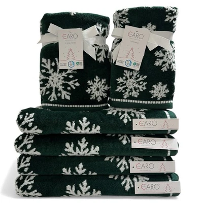 Juego de toallas Caro Home copo de nieve verde 4 baños 2 puntas y 2 manos 8 piezas Navidad reversible Foto 1 de 4