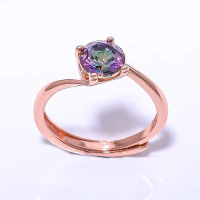 Mystic Topaz Silver Plated Jewelry Rose Gold Plated Ring s.Adjst R7377-12 - Image 1 of 4