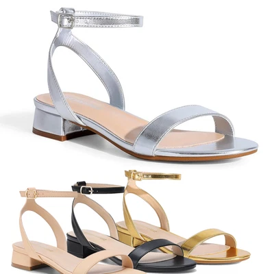 Women Low Chunky Heel Sandals Ankle Strap Open Toe Wedding Party Sandals - Image 1 of 4