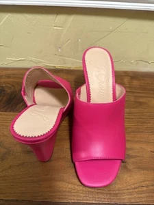 J Crew Fuchsia Leather Slide Wedges Sz 8 - Picture 1 of 2