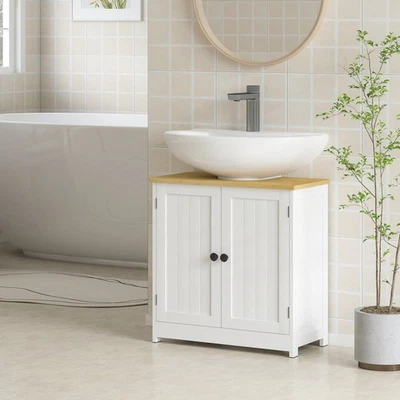 Mueble Fregadero Baño, Mueble Fregadero Pedestal con Puertas, Blanco Foto 1 de 4