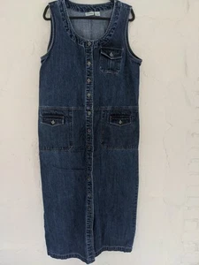 Y2K Vintage Denim Jumper Dress Crossroads Buttons Cotton 2000s Women's Large - Picture 1 of 7