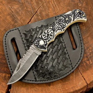 EXQUISITE, CUSTOM MADE HAND FORGED DAMASCUS FOLDING POCKET KNIFE BACK LOCK 0-201 - Picture 1 of 12