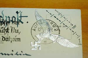 Sammlerstück: Feldpostkarte mit silbernem Adler (Augsburg 1940) sehr selten! - Bild 1 von 7