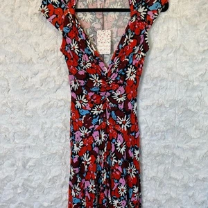 Mini vestido tejido acanalado Free People rojo floral XS Key To Your Heart para mujer - Imagen 1 de 8