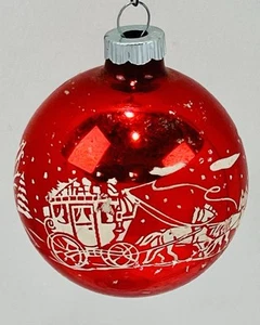 Vintage Shiny Brite Red Princess Carriage Horse Stencil Glass Christmas Ornament - Picture 1 of 6