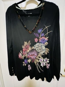 Soft Surroundings Shirt Damen 2x schwarz Samt Blumen Knopf Bluse Jardim Boho - Bild 1 von 12