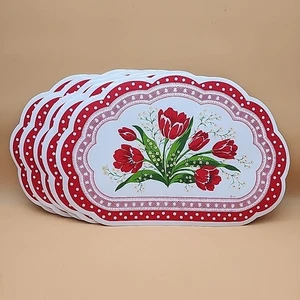 Tovagliette imbottite vintage 6 TC vinile fiori casetta rosso bianco audace - Foto 1 di 5